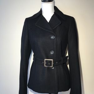Benetton Black Wool Belted Jacket Size 42 Small